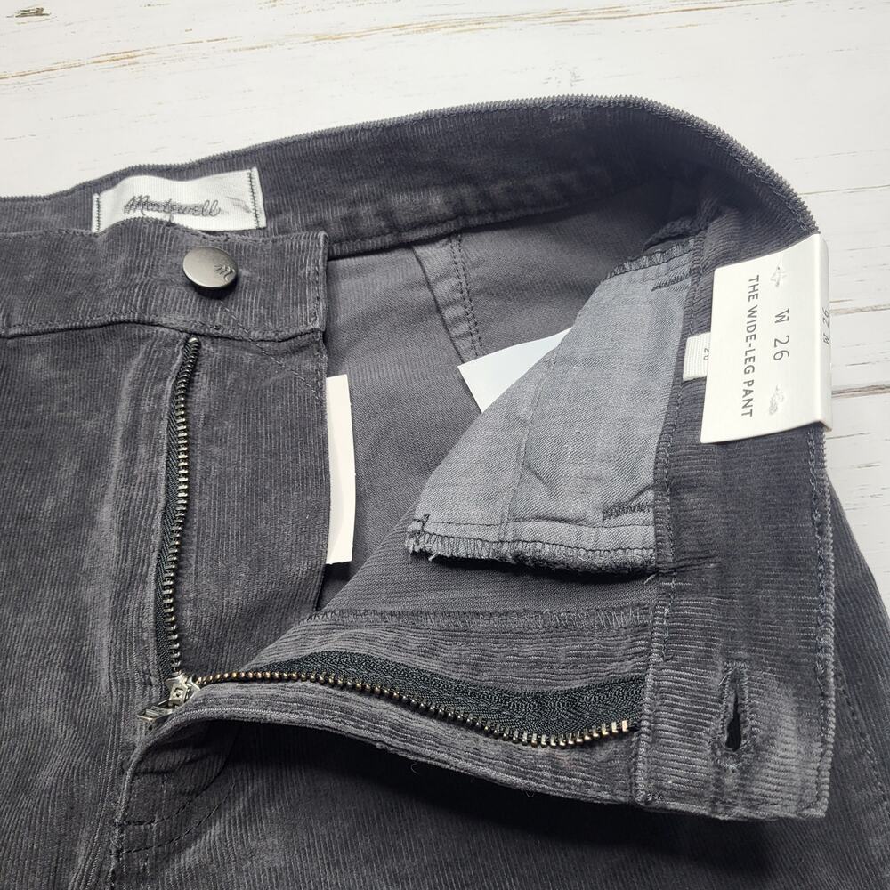 Madewell Wide Leg Corduroy Pants Black Coal Gray Stretch Minimalist Neutral 26 - Picture 7 of 11
